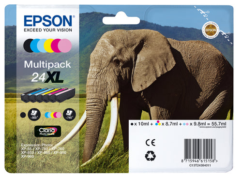 Epson Elephant Multipack 6-colours 24XL Claria Photo HD Ink