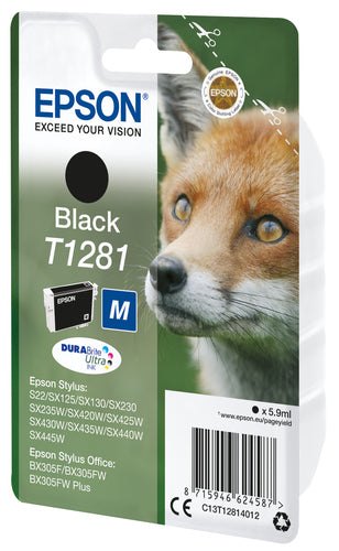 Epson Fox Singlepack Black T1281 DURABrite Ultra Ink