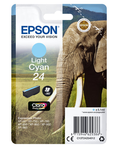 Epson Elephant Singlepack Light Cyan 24 Claria Photo HD Ink