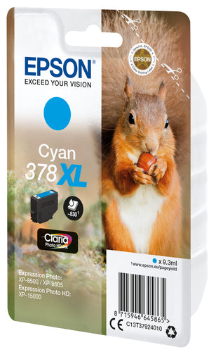 Epson Squirrel Singlepack Cyan 378XL Claria Photo HD Ink