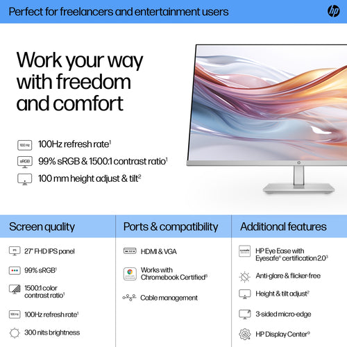 HP Series 5 27 inch FHD Height Adjust Monitor - 527sh