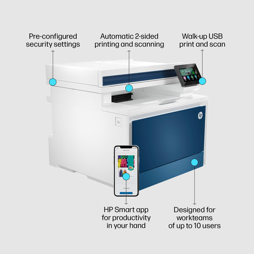 HP Color LaserJet Pro MFP 4302fdn Printer, Color, Printer for Small medium business, Print, copy, scan, fax, Print from phone or tablet; Automatic document feeder; Two-sided printing